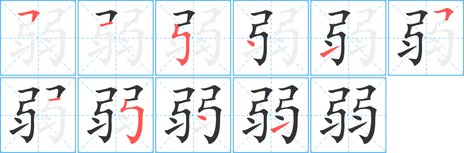 弱的筆順分步演示