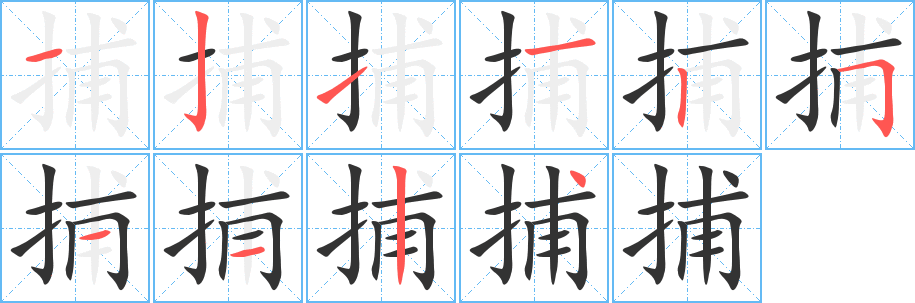 捕的筆順分步演示