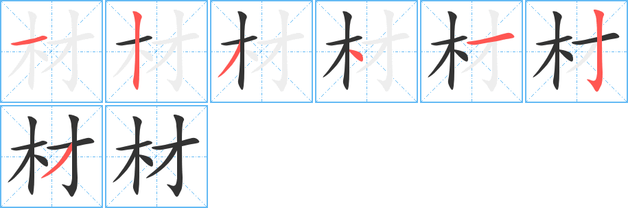 材的筆順?lè)植窖菔?>
					
                    <hr />
                    <h2>材的基本信息</h2>
                    <div   id=