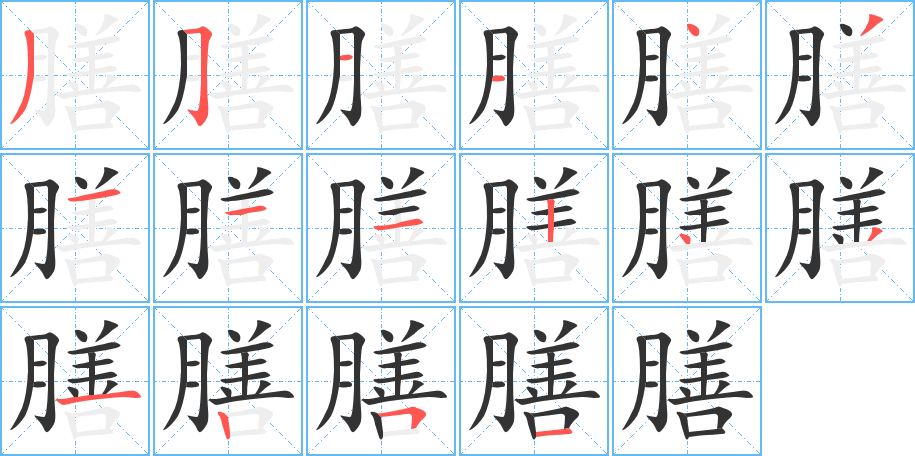 膳的筆順?lè)植窖菔?>
					
                    <hr />
                    <h2>膳的基本信息</h2>
                    <div   id=