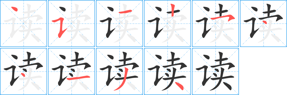 讀的筆順?lè)植窖菔?>
					
                    <hr />
                    <h2>讀的基本信息</h2>
                    <div   id=