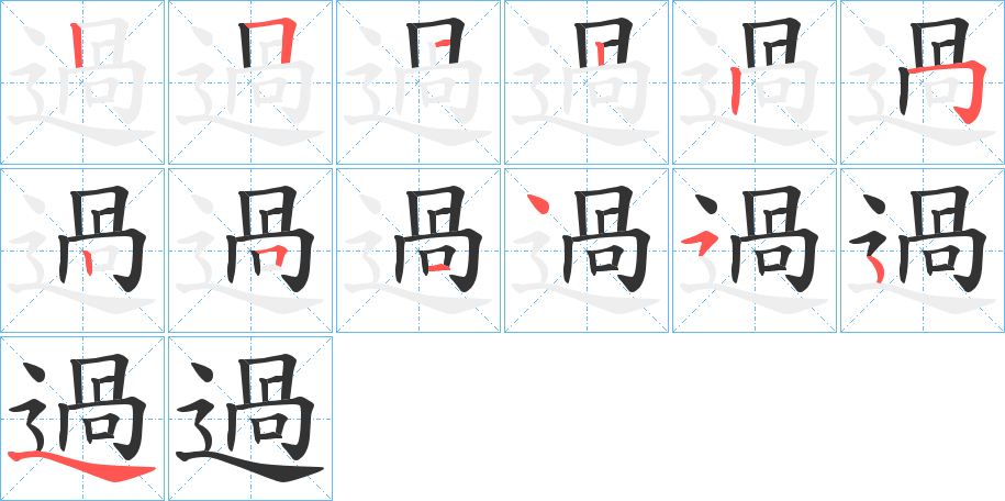 過的筆順分步演示