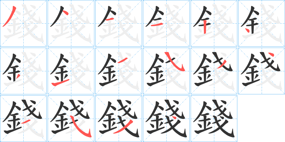 錢的筆順分步演示