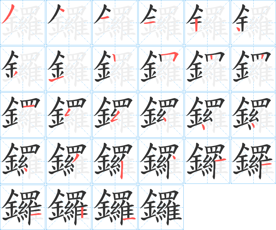 鑼的筆順分步演示